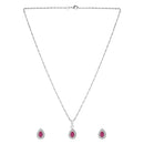 Etnico Latest Stylish Silver Plated CZ American Diamond Teardrop Pendant Set For Women
