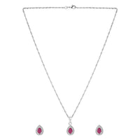 Etnico Latest Stylish Silver Plated CZ American Diamond Teardrop Pendant Set For Women