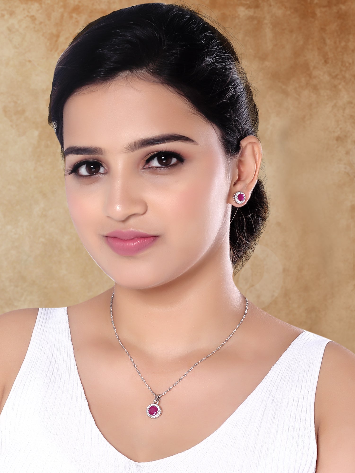 Etnico Latest Stylish Silver Plated CZ American Diamond Teardrop Pendant Set For Women