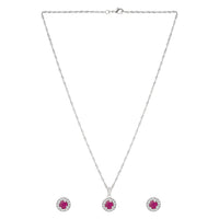 Etnico Latest Stylish Silver Plated CZ American Diamond Teardrop Pendant Set For Women