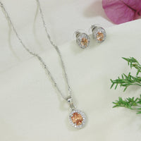 Etnico Latest Stylish Silver Plated CZ American Diamond Teardrop Pendant Set For Women