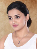 Etnico Latest Stylish Silver Plated CZ American Diamond Pendant Necklace & Earrings Set For Women