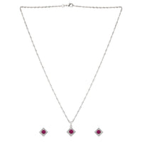 Etnico Latest Stylish Silver Plated CZ American Diamond Pendant Set For Women