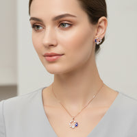 Etnico Latest Stylish Rose Gold Plated CZ American Diamond Pendant Brass Necklace Set with Earrings for Women