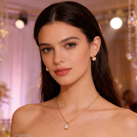 Etnico Round Mother of Pearl Pendant Necklace with Matching Stud Earrings Set for Women