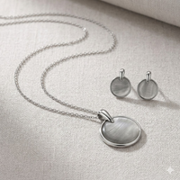Etnico Round Mother of Pearl Pendant Necklace with Matching Stud Earrings Set for Women