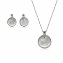 Etnico Round Mother of Pearl Pendant Necklace with Matching Stud Earrings Set for Women