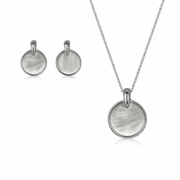 Etnico Round Mother of Pearl Pendant Necklace with Matching Stud Earrings Set for Women