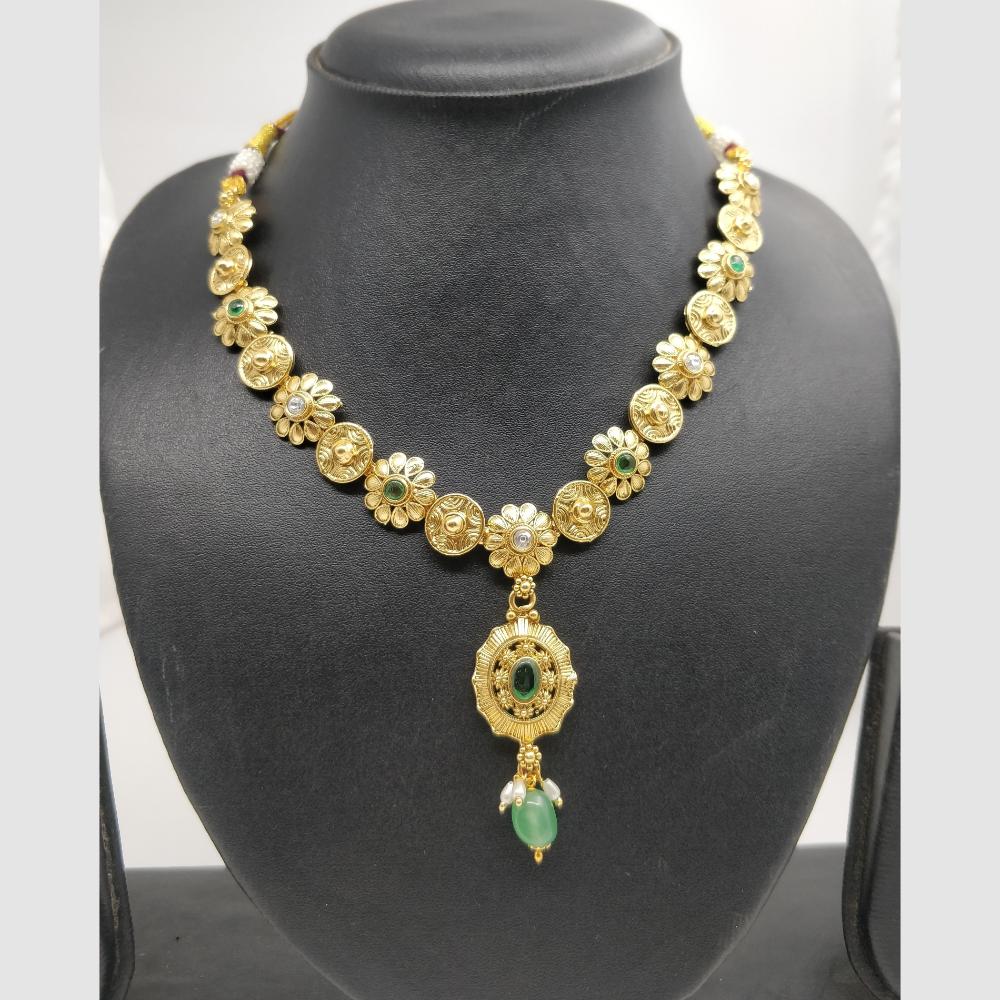 Chiccharm Jewellery Pota Stone And Pearl Brass And Copper Rajwadi Necklace Set