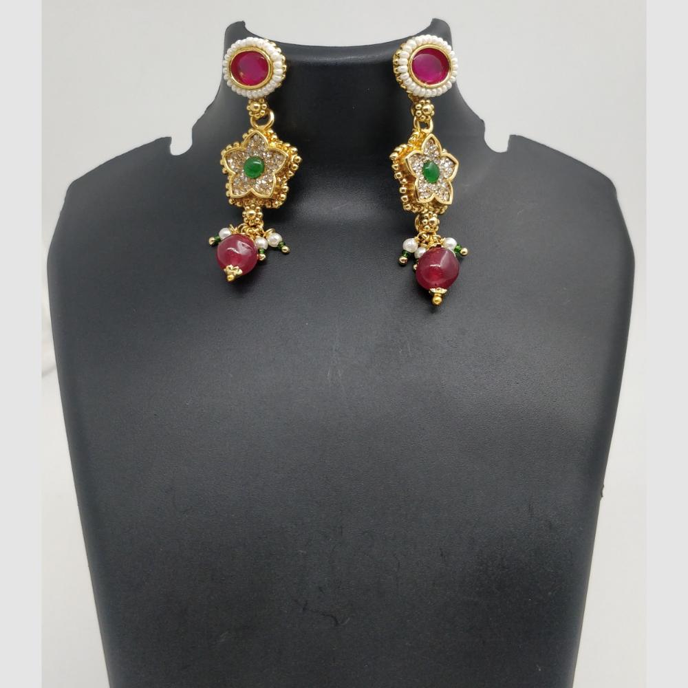 Chiccharm Jewellery Pota Stone And Pearl Brass And Copper Rajwadi Necklace Set