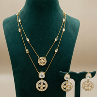Chiccharm Jewellery Premium Polki Kundan Necklace with Earrings Set