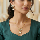Chiccharm Jewellery Premium Polki Kundan Necklace with Earrings Set