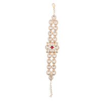 ChicCharm Jewellery Brass Gold Plated Uncut Polki Kundan Stone Pearls Bracelet
