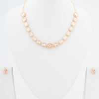 ChicCharm Jewellery Brass And Copper Gold Plated Polki Kundan Necklace Set