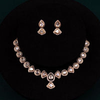 ChicCharm Jewellery Brass And Copper Gold Plated Polki Kundan Necklace Set