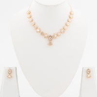 ChicCharm Jewellery Brass And Copper Gold Plated Polki Kundan Necklace Set