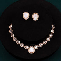ChicCharm Jewellery Brass And Copper Gold Plated Polki Kundan Necklace Set