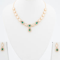 ChicCharm Jewellery Brass And Copper Gold Plated Polki Kundan Necklace Set