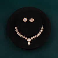 ChicCharm Jewellery Brass And Copper Gold Plated Polki Kundan Necklace Set