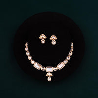 ChicCharm Jewellery Brass And Copper Gold Plated Polki Kundan Necklace Set