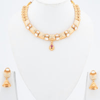ChicCharm Jewellery Brass And Copper Gold Plated Uncut Polki Micro Rajwadi Necklace Set
