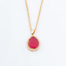 ChicCharm Jewellery Brass Gold Plated Carving & American Stone Pendant Set