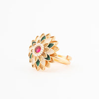 ChicCharm Jewellery Brass Gold Plated Synthetic Stone And Meenakari Rings
