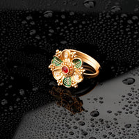 ChicCharm Jewellery Brass Gold Plated Synthetic Stone And Meenakari Rings