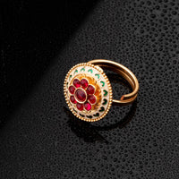 ChicCharm Jewellery Brass Gold Plated Synthetic Stone And Meenakari Rings