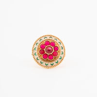 ChicCharm Jewellery Brass Gold Plated Synthetic Stone And Meenakari Rings