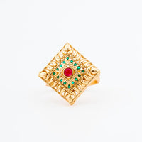 ChicCharm Jewellery Brass Gold Plated Synthetic Stone And Meenakari Rings