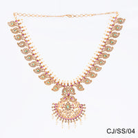 Chiccharm Jewellery Brass and Copper Rajwadi Temple Hasli Necklace Set