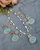 LAFZ  Elegant Teardrop Stone & Pearl Beaded Jewelry Set with Earrings & Maang Tikka - CK1692