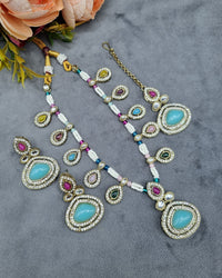 LAFZ  Elegant Teardrop Stone & Pearl Beaded Jewelry Set with Earrings & Maang Tikka - CK1692