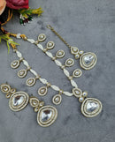 LAFZ  Elegant Teardrop Stone & Pearl Beaded Jewelry Set with Earrings & Maang Tikka - CK1692