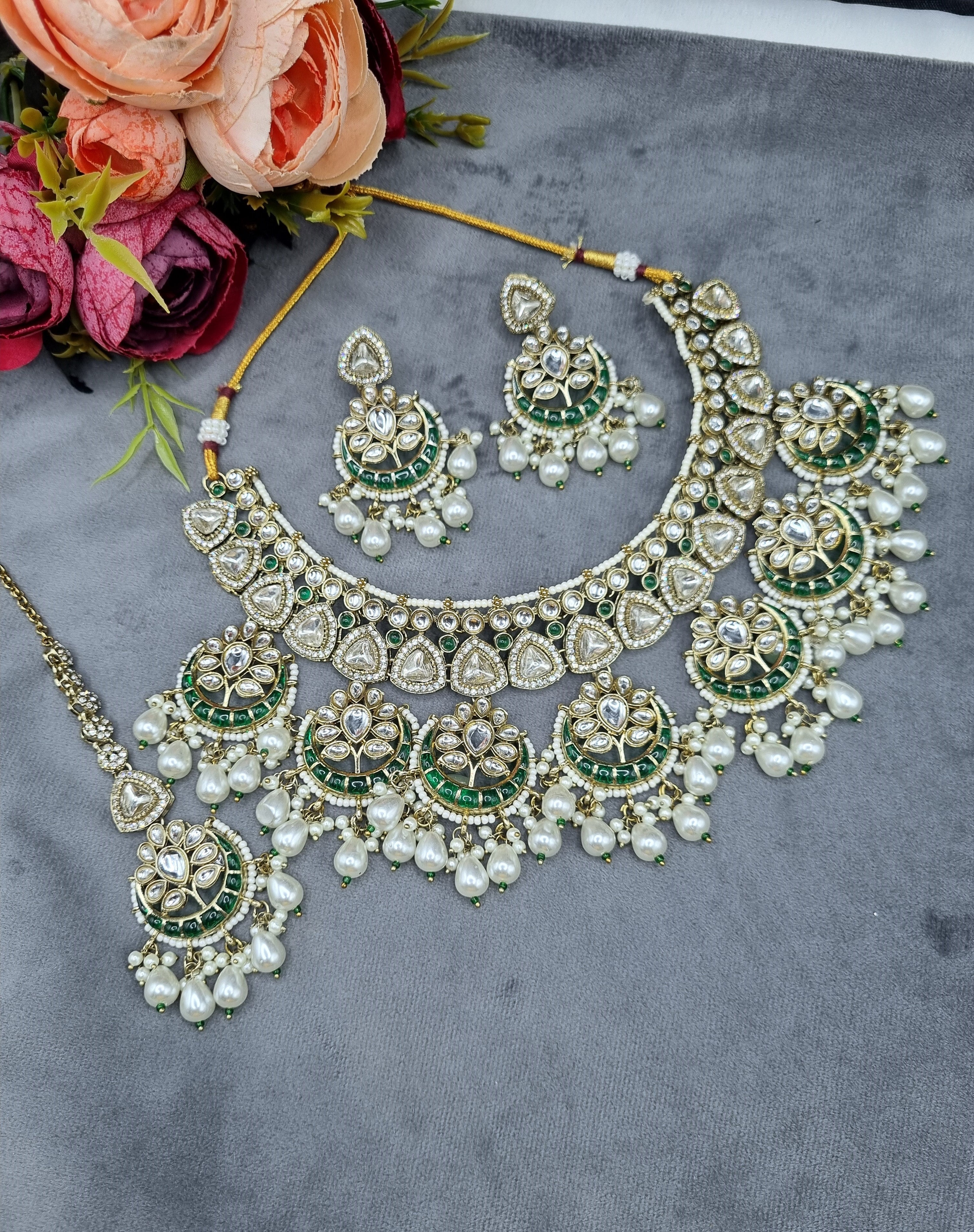 LAFZ  Royal Chandbali & Pearl Bridal Jewelry Set with Earrings & Maang Tikka - CK1694