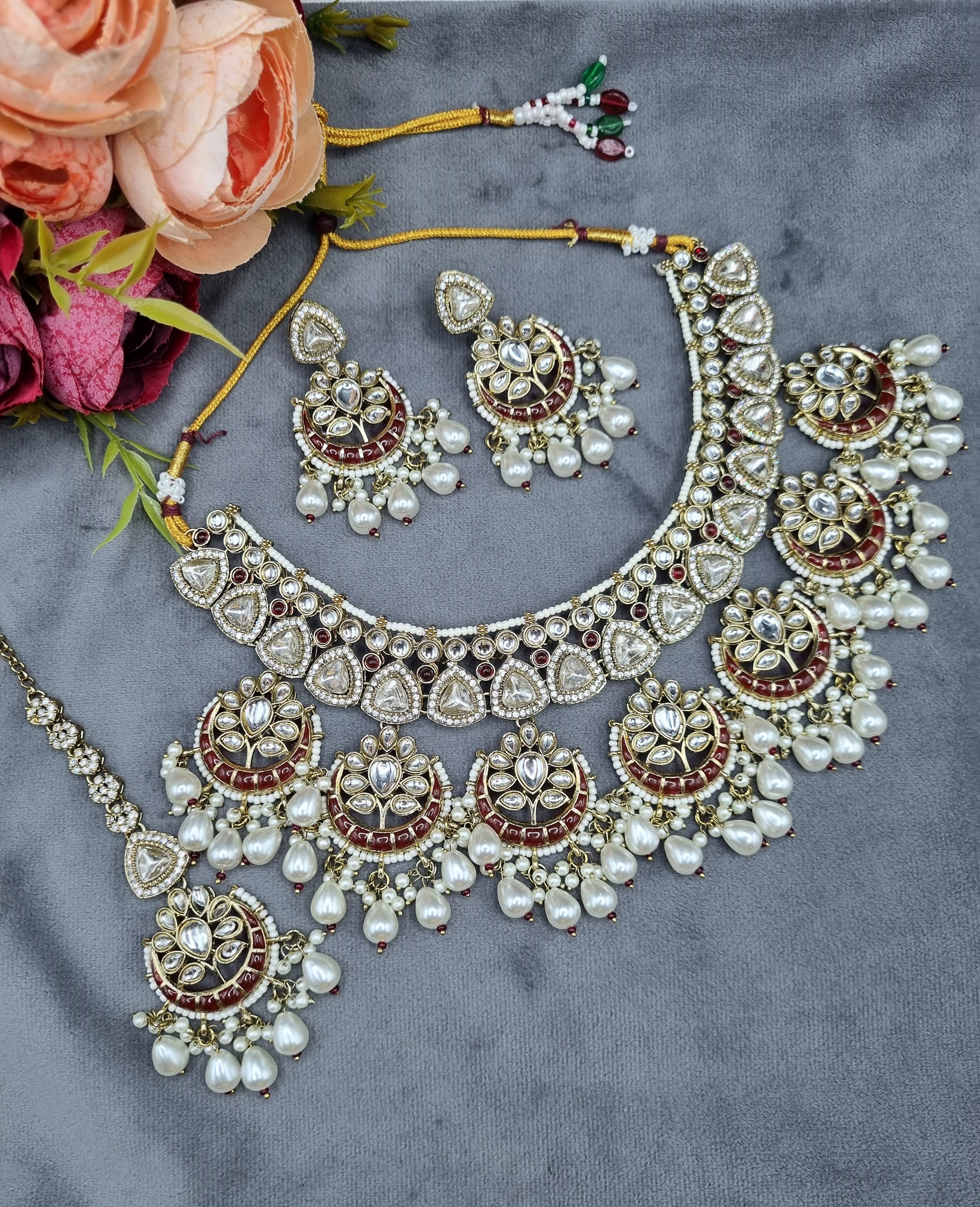 LAFZ  Royal Chandbali & Pearl Bridal Jewelry Set with Earrings & Maang Tikka - CK1694