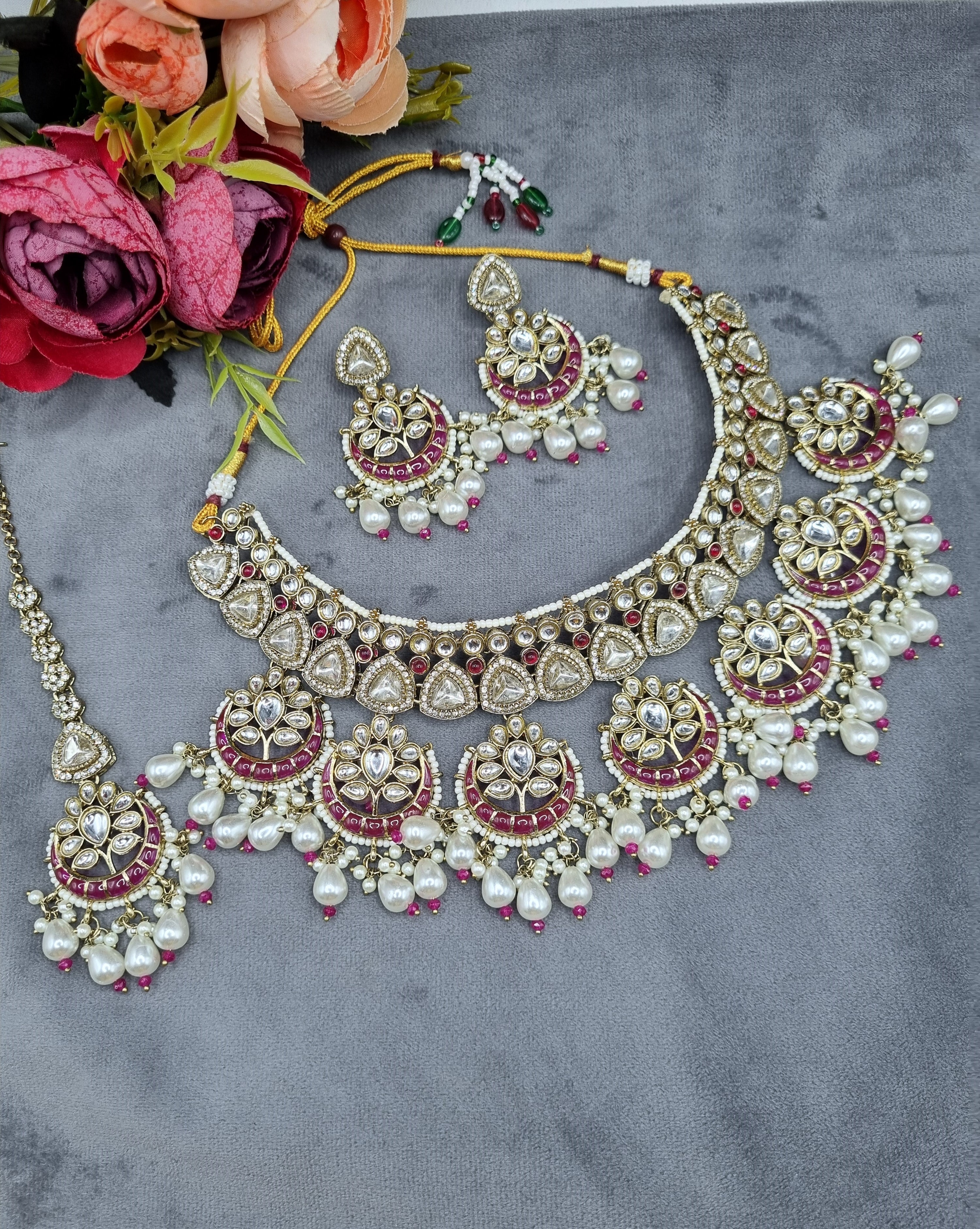 LAFZ  Royal Chandbali & Pearl Bridal Jewelry Set with Earrings & Maang Tikka - CK1694