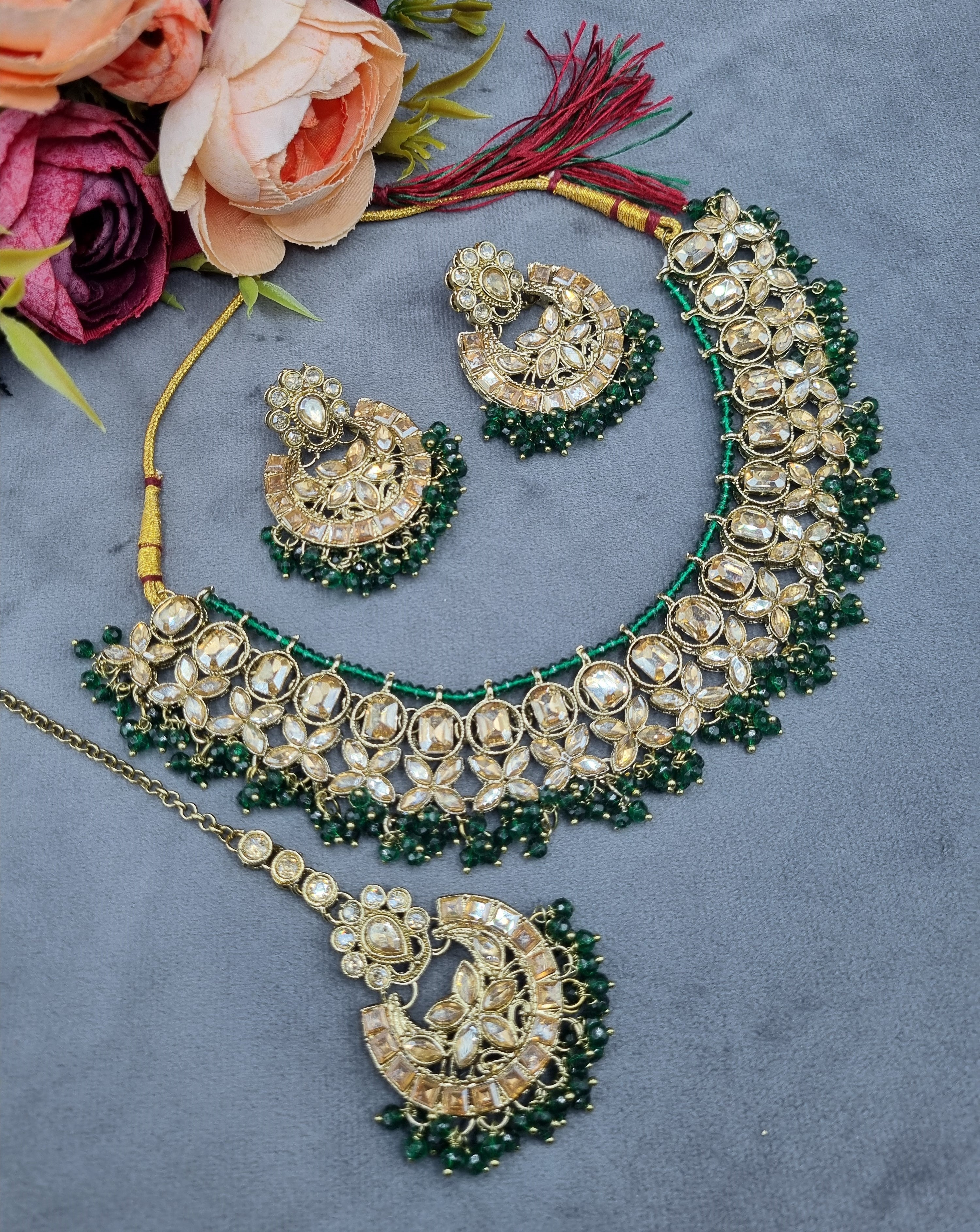 LAFZ  Antique Gold Necklace Set with Earrings & Maangtikka - CK1695LCD