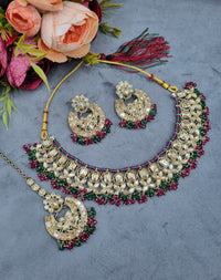 LAFZ  Antique Gold Necklace Set with Earrings & Maangtikka - CK1695LCD