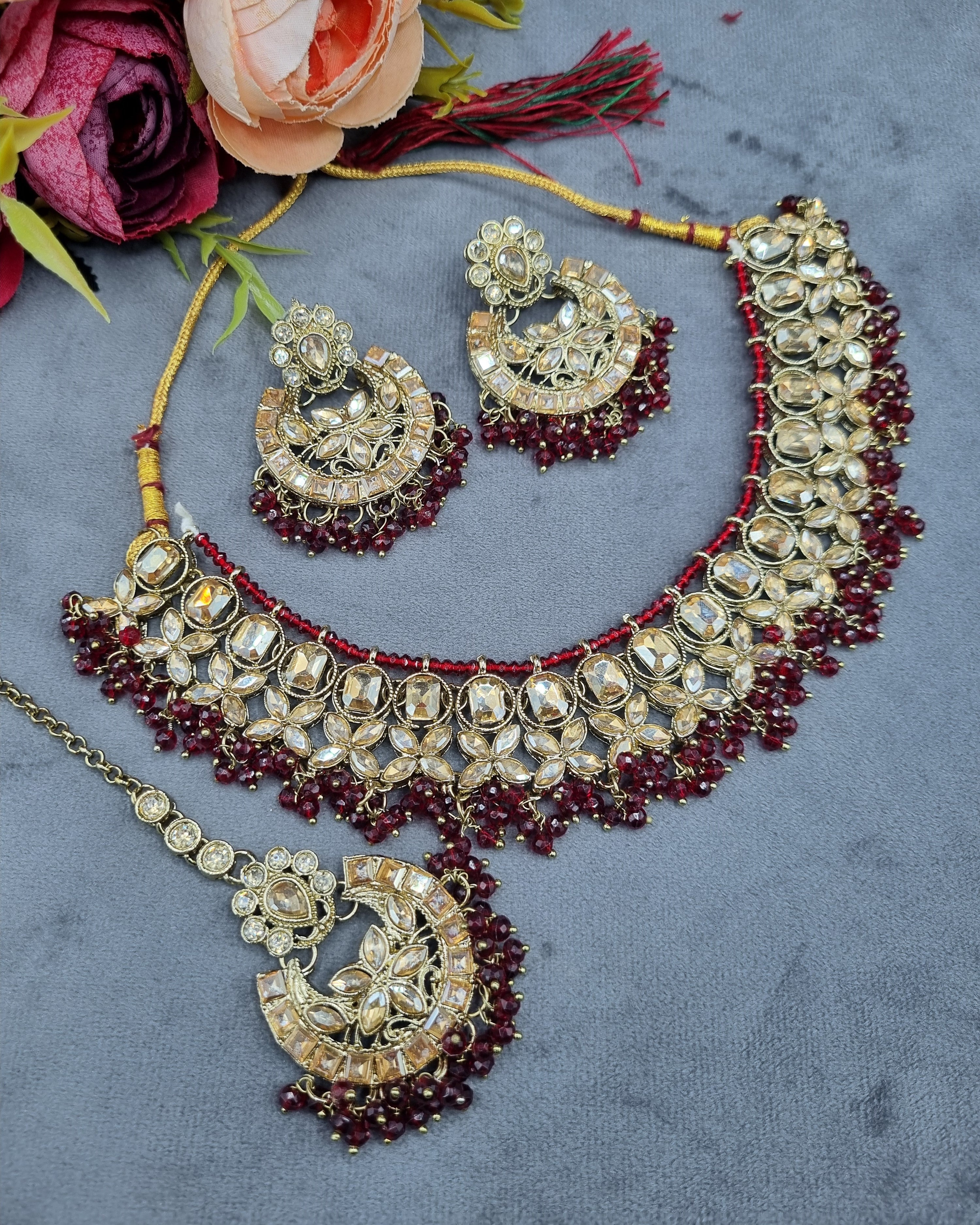 LAFZ  Antique Gold Necklace Set with Earrings & Maangtikka - CK1695LCD