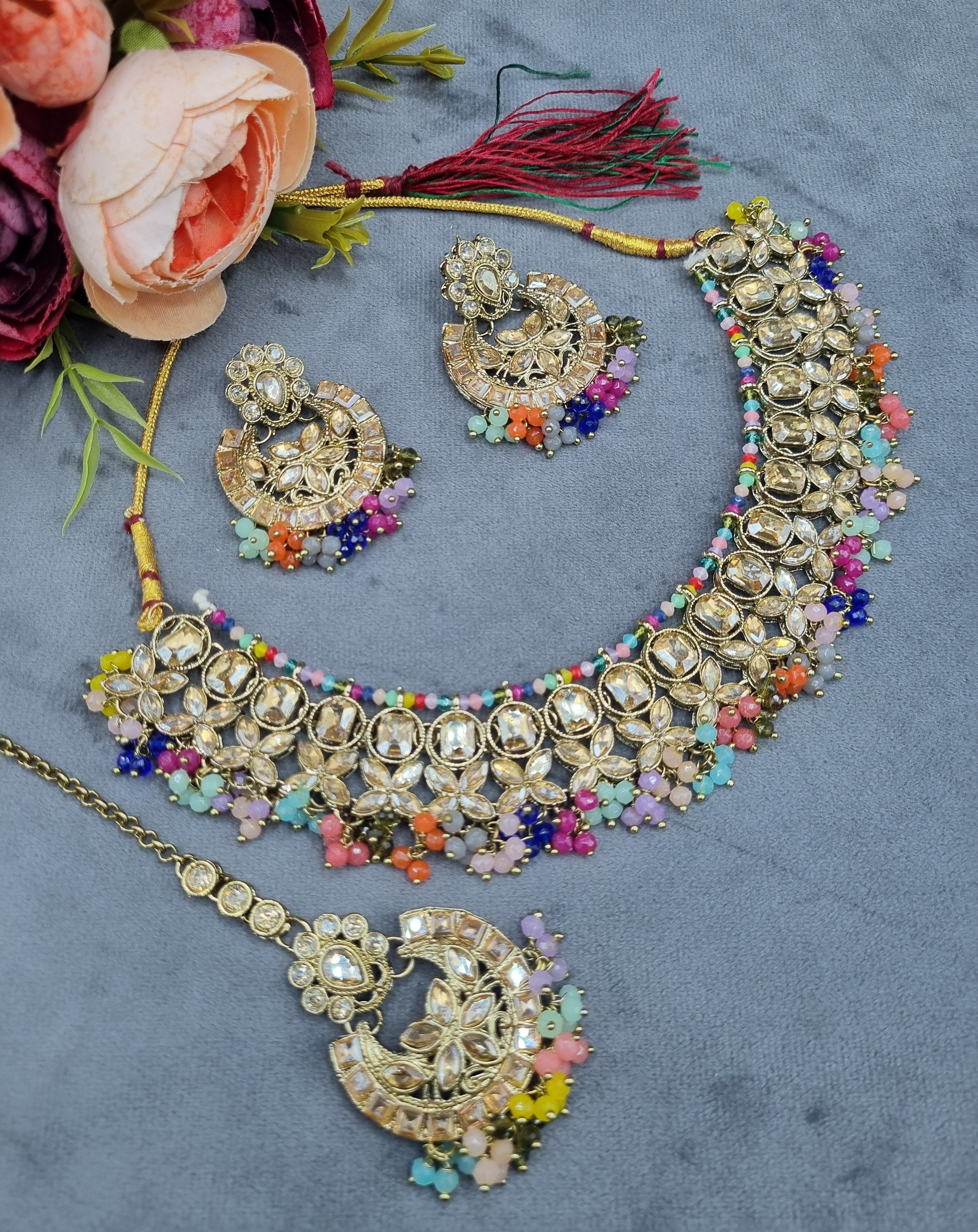 LAFZ  Antique Gold Necklace Set with Earrings & Maangtikka - CK1695LCD