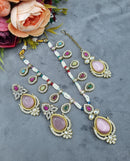 LAFZ  Antique Gold Teardrop Pendant Necklace Set with Earrings & Maangtikka - CK1696MULTI2