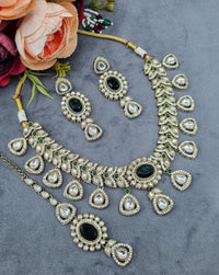 LAFZ  Antique Gold & Oval Accent Choker Necklace Set with Earrings & Maangtikka - CK1697RAMA