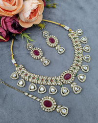 LAFZ  Antique Gold & Oval Accent Choker Necklace Set with Earrings & Maangtikka - CK1697RAMA