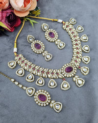 LAFZ  Antique Gold & Oval Accent Choker Necklace Set with Earrings & Maangtikka - CK1697RAMA