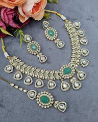 LAFZ  Antique Gold & Oval Accent Choker Necklace Set with Earrings & Maangtikka - CK1697RAMA