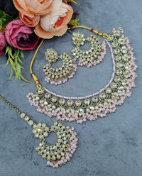 LAFZ  Antique Gold Finish Crystal Necklace Set with Earrings & Maang Tikka - CK1698MINT-