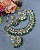 LAFZ  Antique Gold Finish Crystal Necklace Set with Earrings & Maang Tikka - CK1698MINT-