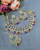 LAFZ  Antique Gold Finish Crystal Necklace Set with Earrings & Maang Tikka - CK1698MINT-